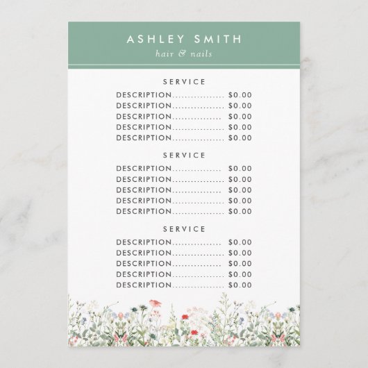 Menü "Wildblume" Menükarte (Rückseite)