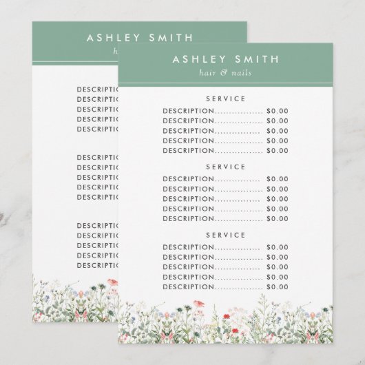 Menü "Wildblume" Menükarte (Vorne/Hinten)