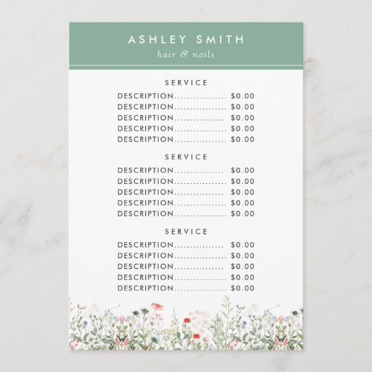 Menü "Wildblume" Menükarte (Vorderseite)