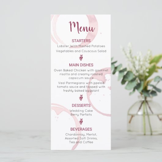 Menü "Wine Stains Wedding" Menükarte (Stehend Vorderseite)