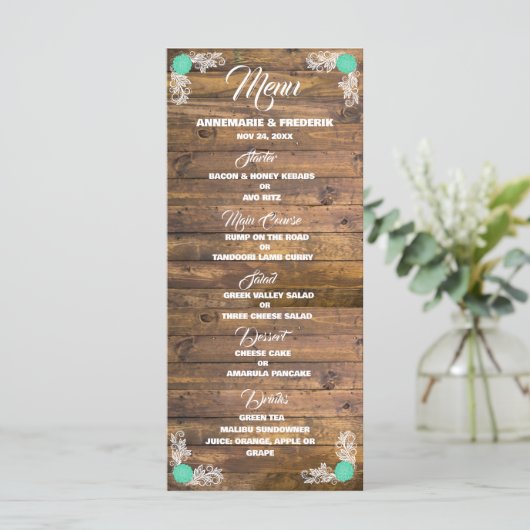 Menü "Wood Rustic Lace Wedding" (Stehend Vorderseite)