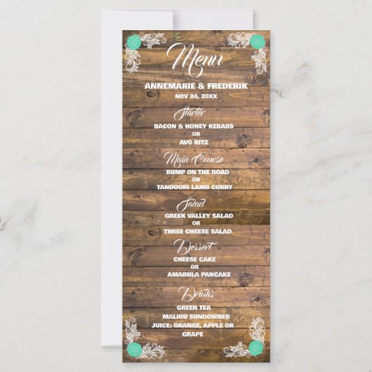 Menü "Wood Rustic Lace Wedding" (Vorderseite)