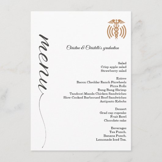 Menü zum Abendessen mit Minimalistischen Skripten Menükarte (Vorderseite)