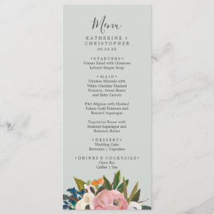 Menü zum Hochzeitsessen mit farbigen Blumen Menükarte