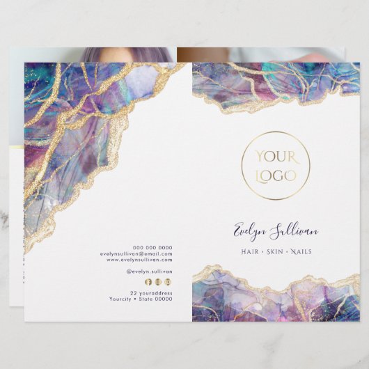 Menübroschüre zum lila Opal-Design (Vorne/Hinten)