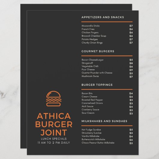 menükarte (Vorne/Hinten)