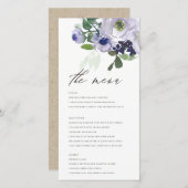 Menükarte für die rustikale Violette Lila Blumenbl (Vorne/Hinten)