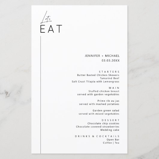 Menükarte für Minimalistische moderne Anfänge (Vorderseite)