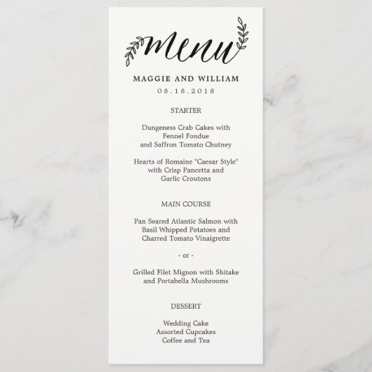 Menükarte für rustikale Verzweigungen (Vorderseite)