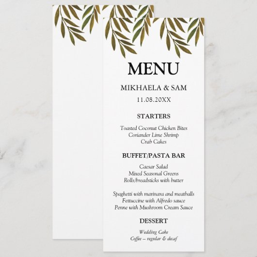 Menükarte Handgemalte Blätter (Vorne/Hinten)