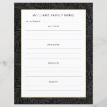 Menüplaner für Familiennamen | Vintage schwarze Bl