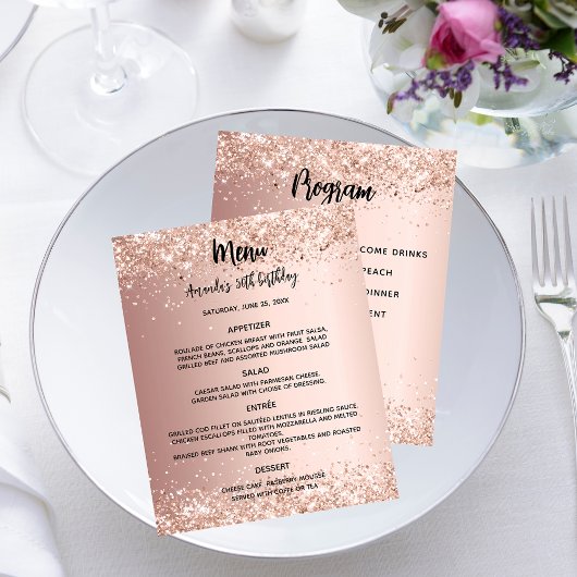 Menüprogramm Roségold Geburtstag Flyer