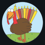 Menurkey-Stickers Runder Aufkleber<br><div class="desc">Diese Aufkleber verfügen über eine charmante,  charismatische Menurkey (Kombination Menorah und Türkei),  in der Feier des Chanukah-Erntedank Crossover-Urlaub in diesem Jahr.</div>