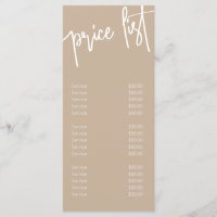 Menüs der modernen eleganten Makeup Artist Preisli