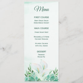 Menus der weißen Calla Lily Monogram Menükarte