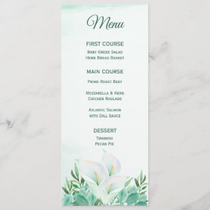 Menus der weißen Calla Lily Monogram Menükarte