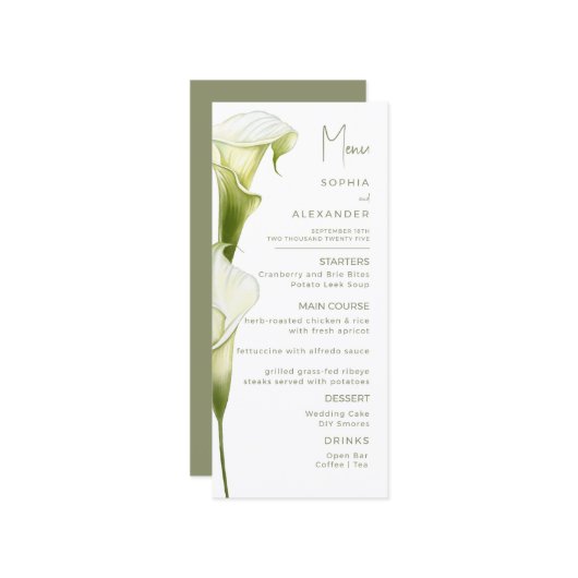 Menus for a modern wedding. menükarte (Vorderseite/Rückseite Beispiel)