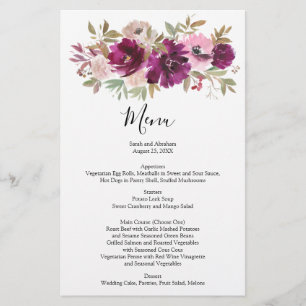 Menüs zum Hochzeitsmenü Menüs Wasserfarbe Lila Blü