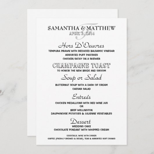 Menüschablone PERSONIFIZIEREN Menükarte (Vorne/Hinten)