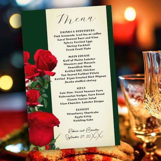 Menüvorlage für Vintage Rote Rosen