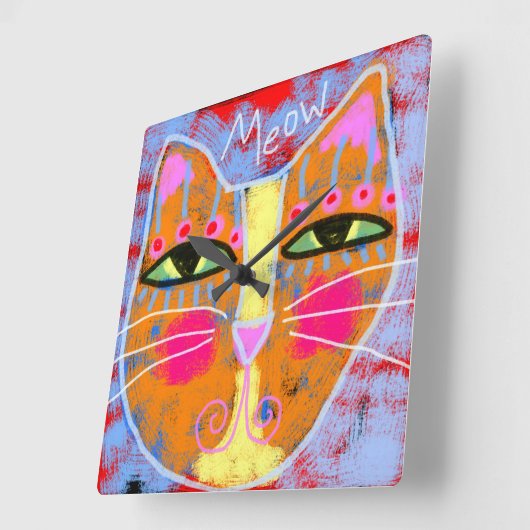 Meow Abstrakt Chat Art Quadratische Wanduhr (Winkel)