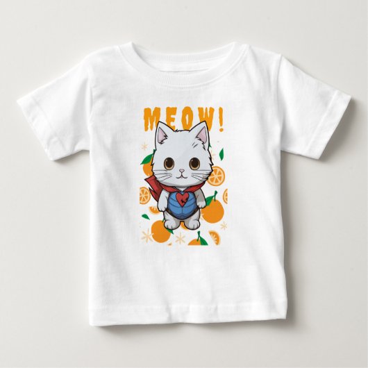 "MEOW!" Adorable Superhero Cat T-Shirt for Babies (Vorderseite)