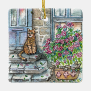 Meow an der Tür Keramikornament