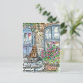 Meow an der Tür Postkarte (Stehend Vorderseite)