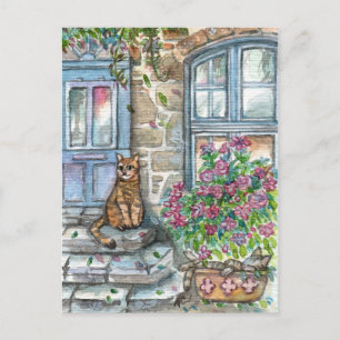 Meow an der Tür Postkarte