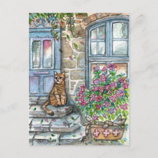 Meow an der Tür Postkarte
