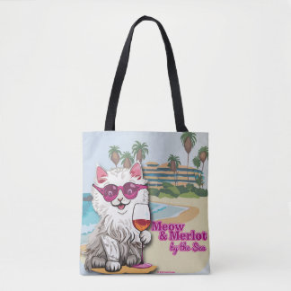 Meow and Merlot by Sea Tasche Tote Bag