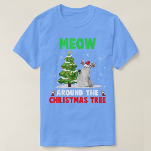 Meow Around Christmas Tree Santa Reindeer Cat T-Shirt (Design vorne)