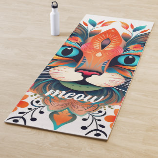 Meow Asanas: Blauer Roter Blumenkatzen Lover Yogamatte