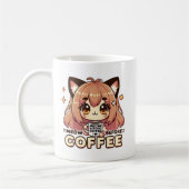 Meow Bevor Kaffee - Kawaii Chibi Girl mit Katze Kaffeetasse (Links)