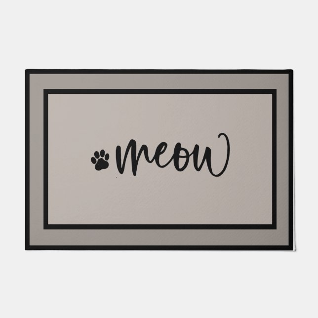 Meow Black Cat Doormat, Funny Kitty Cat Doormat Fußmatte (Vorderseite)