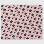 Meow Black Cat Face Fishbone Pattern Pink Geschenkpapier (Flach)