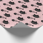 Meow Black Cat Face Fishbone Pattern Pink Geschenkpapier (Ecke)