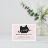 Meow Black Cat Face Pink Baby Dusche Buchanfrage Begleitkarte (Stehend Vorderseite)