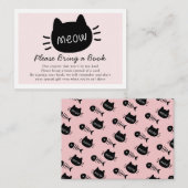 Meow Black Cat Face Pink Baby Dusche Buchanfrage Begleitkarte (Vorne/Hinten)