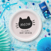 Meow Black Cat Face Pink Girl Baby Dusche Pappteller (Party)