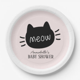 Meow Black Cat Face Pink Girl Baby Dusche Pappteller