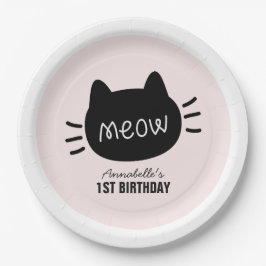 Meow Black Cat Face Pink Girl Geburtstag Pappteller