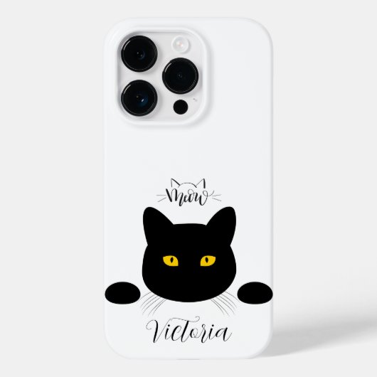 Meow Black Cat Golden Eyes anpassbar Case-Mate iPhone Hülle (Rückseite)