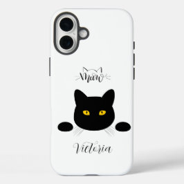 Meow Black Cat Golden Eyes anpassbar iPhone 16 Plus Hülle