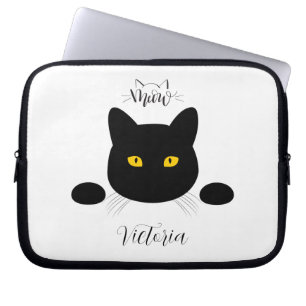 Meow Black Cat Golden Eyes anpassbar Laptopschutzhülle