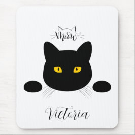 Meow Black Cat Golden Eyes anpassbar Mousepad