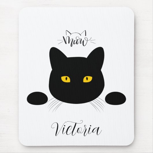 Meow Black Cat Golden Eyes anpassbar Mousepad (Vorne)