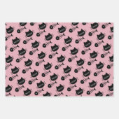 Meow Black Kitty Cat Fishbone Pattern Pink Geschenkpapier Set (Vorderseite)