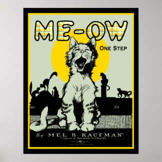 Meow Cat Art - Vintag Poster