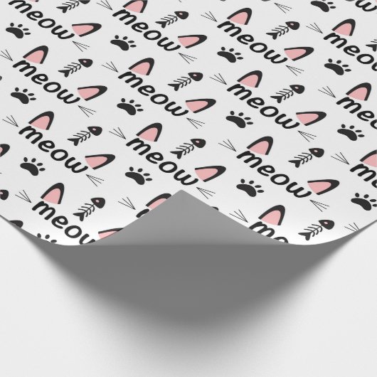 Meow Cat Ears und Pawprints Geschenkpapier (Ecke)